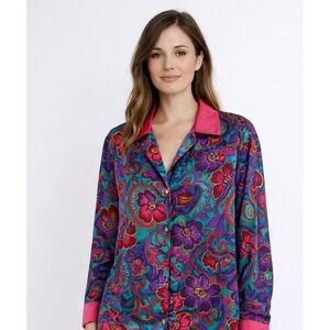Victoria's Secret Vintage Gold Label Satin Pajama Top Floral Paisley M/L